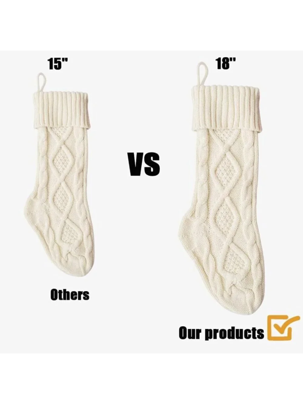 Set of 6 Large Cable Knit Christmas Stockings - 18 Inch Ivory White Holiday